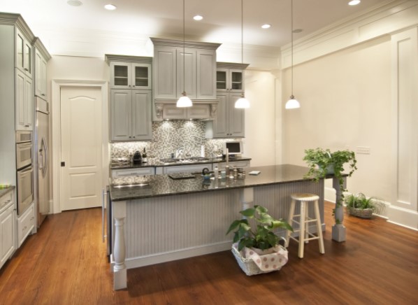 Grey and white cabinets